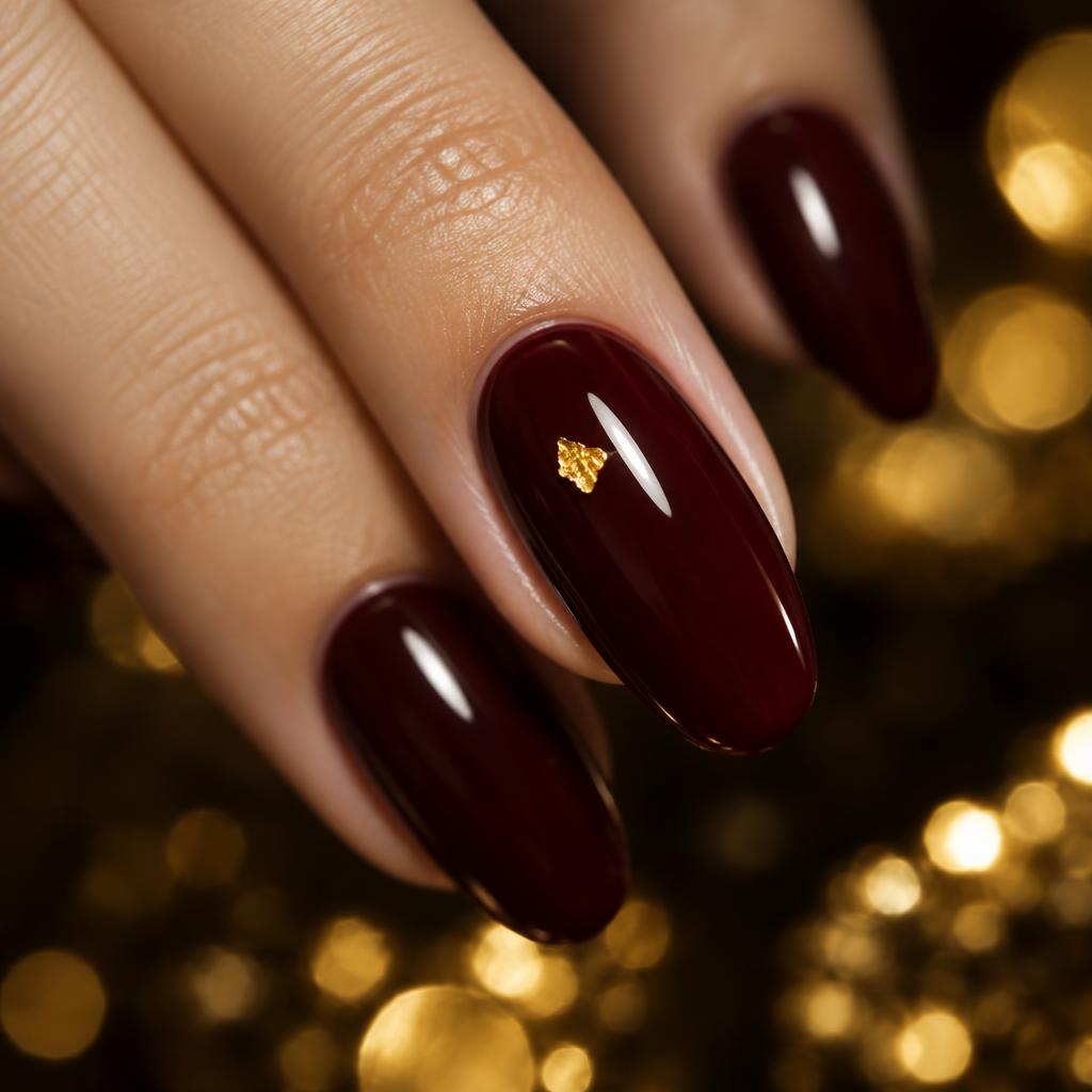 Detalhe de esmalte vinho com ponto dourado